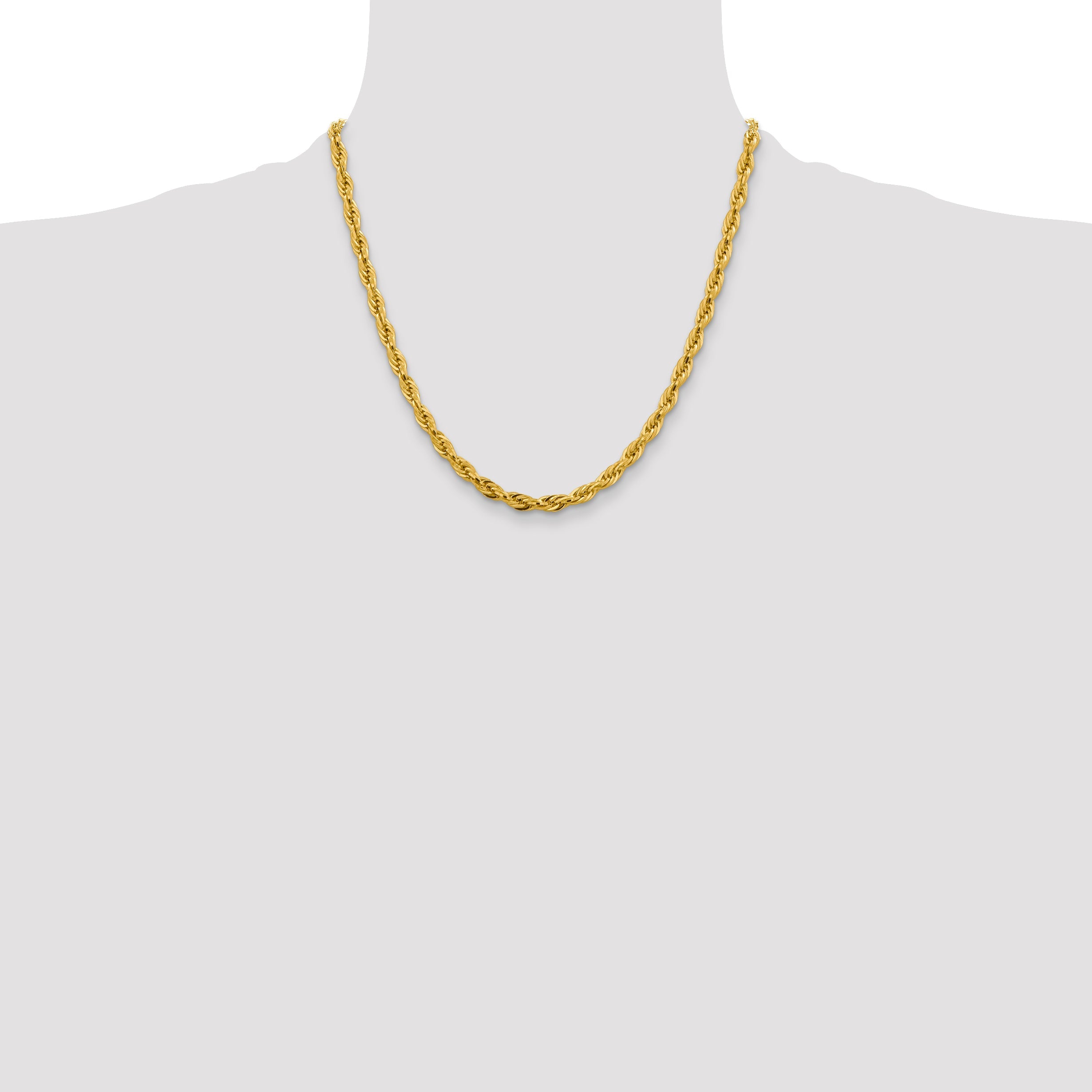 2 Inch 10k Yellow Gold 4.75mm Semi-Solid Rope Chain Necklace