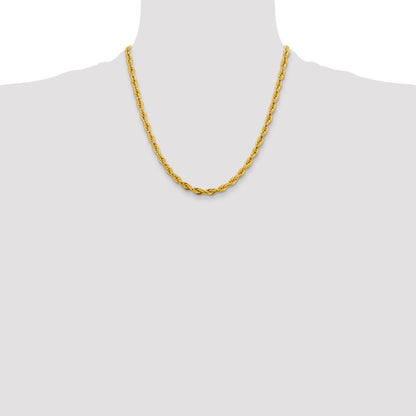2 Inch 10k Yellow Gold 4.75mm Semi-Solid Rope Chain Necklace
