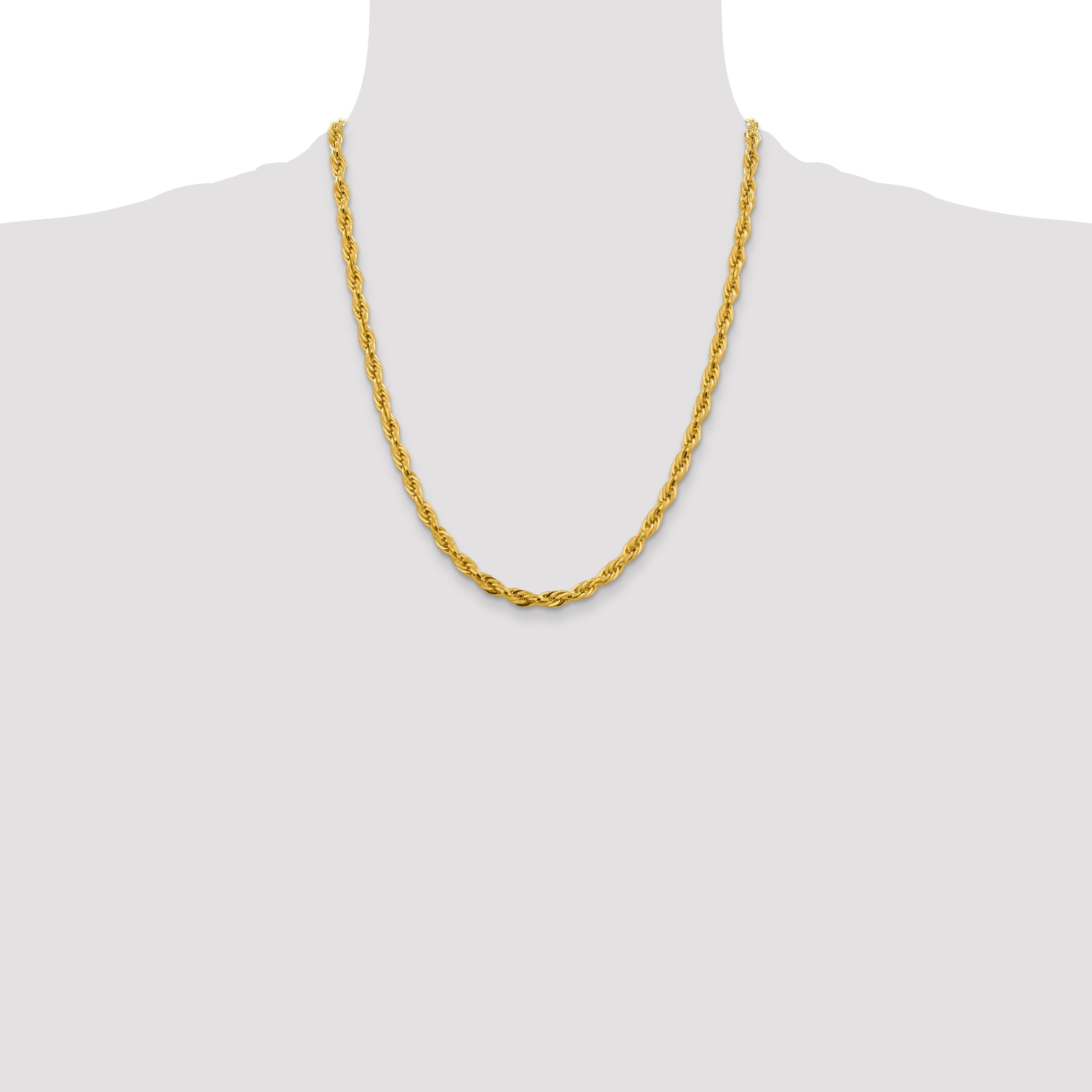 22 Inch 10k Yellow Gold 4.75mm Semi-Solid Rope Chain Necklace