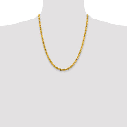 22 Inch 10k Yellow Gold 4.75mm Semi-Solid Rope Chain Necklace