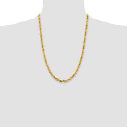 24 Inch 10k Yellow Gold 4.75mm Semi-Solid Rope Chain Necklace