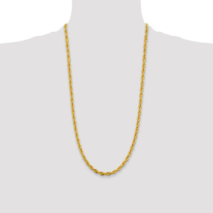 28 Inch 10k Yellow Gold 4.75mm Semi-Solid Rope Chain Necklace