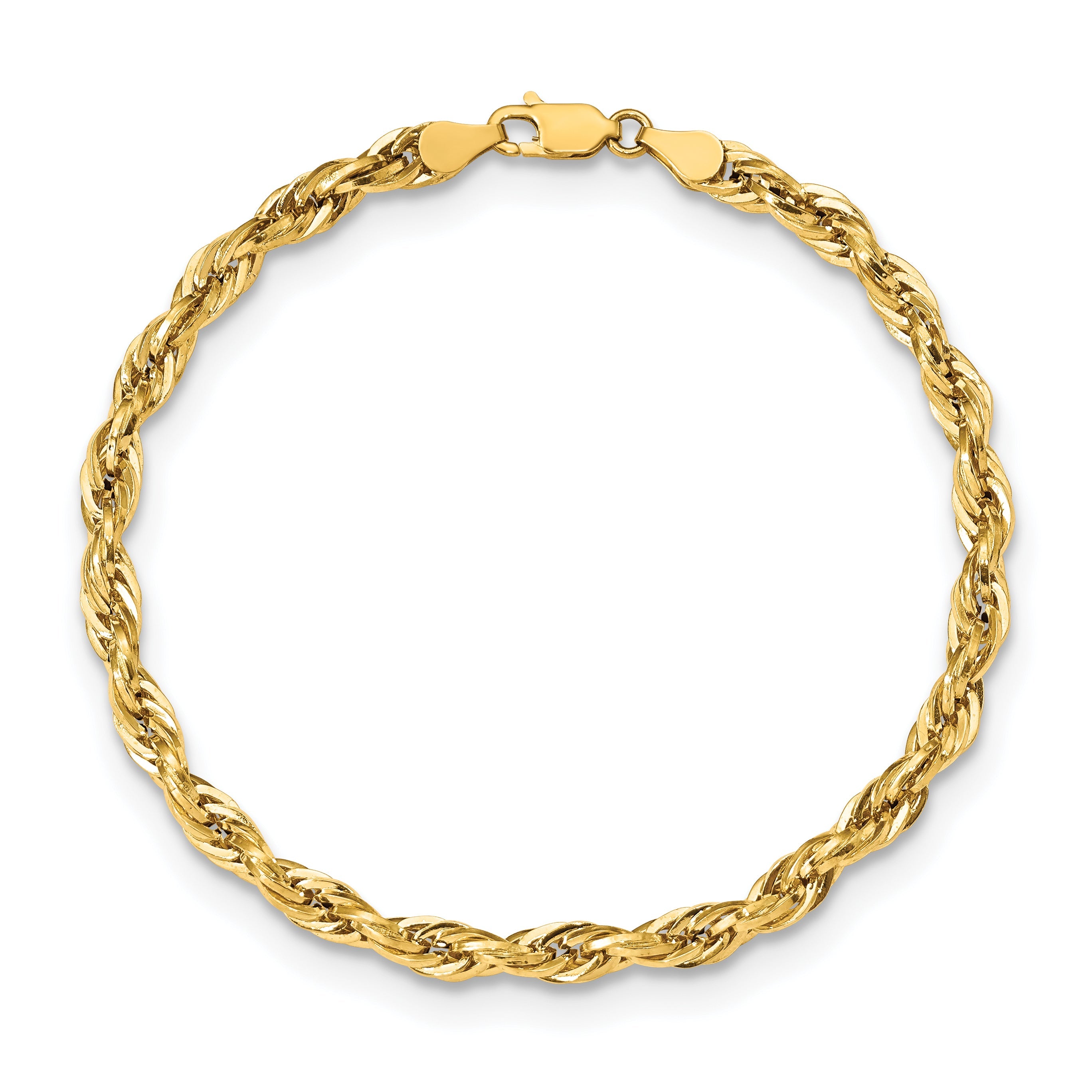 9 Inch 10K Yellow Gold 4.75mm Semi-Solid Rope Chain Bracelet