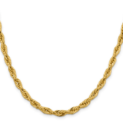 28 Inch 10k Yellow Gold 5.4mm Semi-Solid Rope Chain Necklace
