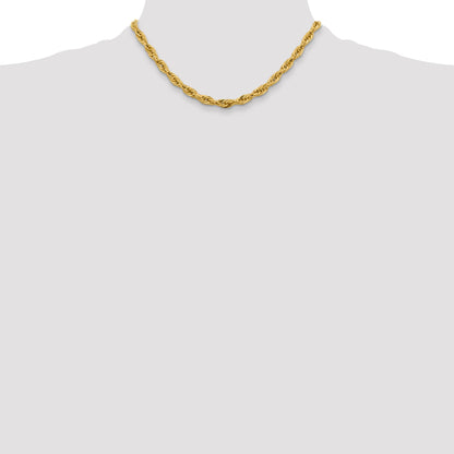 16 Inch 10k Yellow Gold 5.4mm Semi-Solid Rope Chain Necklace
