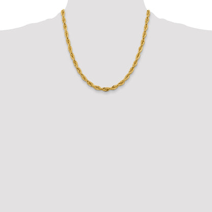2 Inch 10k Yellow Gold 5.4mm Semi-Solid Rope Chain Necklace