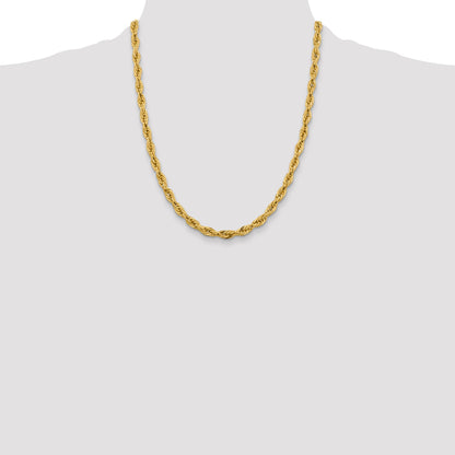 22 Inch 10k Yellow Gold 5.4mm Semi-Solid Rope Chain Necklace