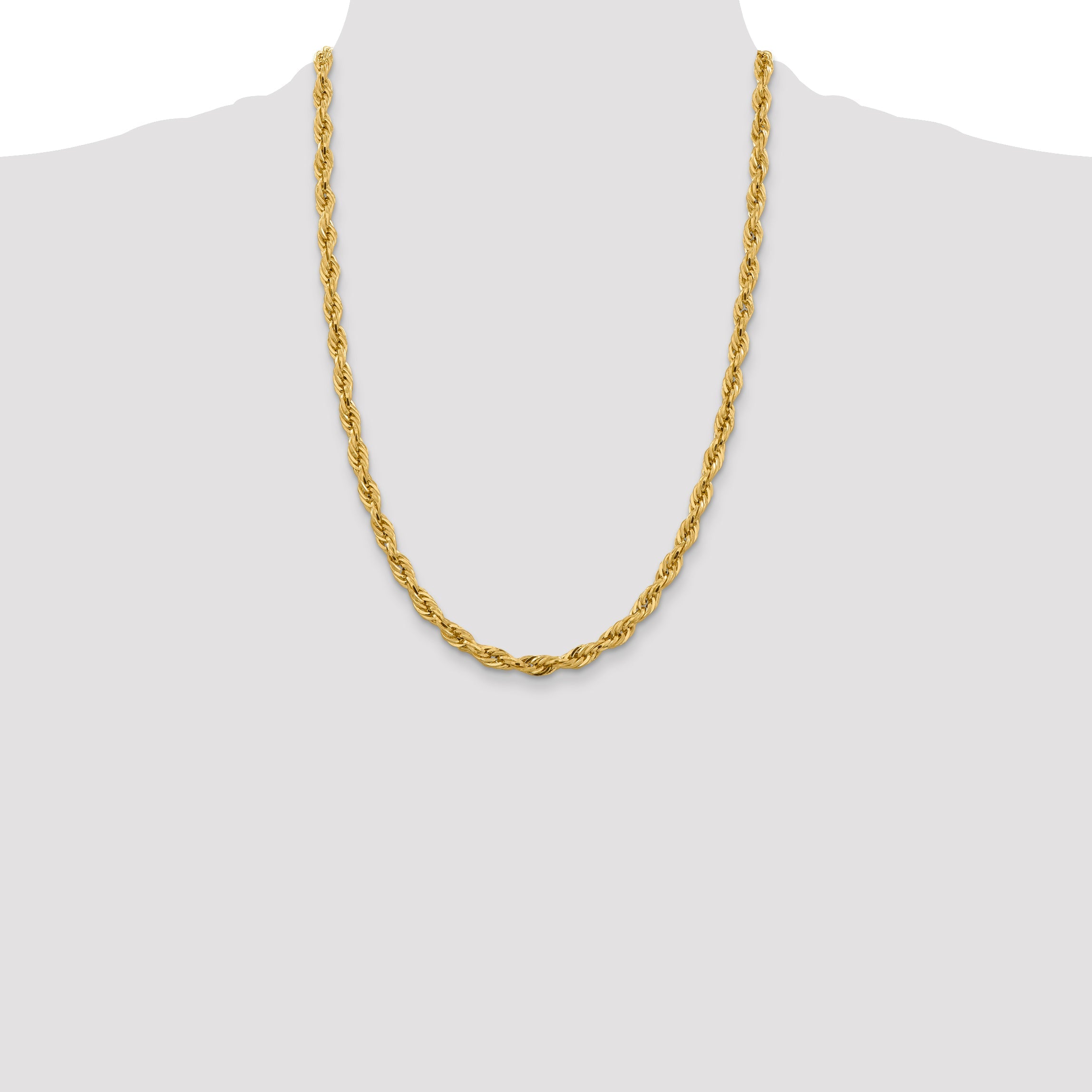 24 Inch 10k Yellow Gold 5.4mm Semi-Solid Rope Chain Necklace