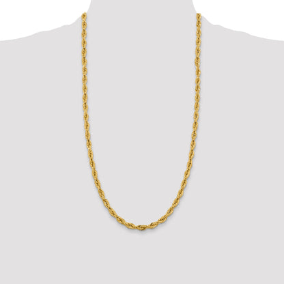 28 Inch 10k Yellow Gold 5.4mm Semi-Solid Rope Chain Necklace