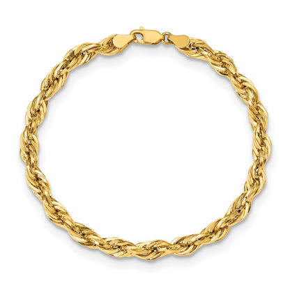 8 Inch 10k Yellow Gold 5.4mm Semi-Solid Rope Chain Bracelet