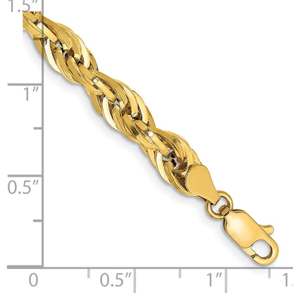 9 Inch 10K Yellow Gold 5.4mm Semi-Solid Rope Chain Anklet