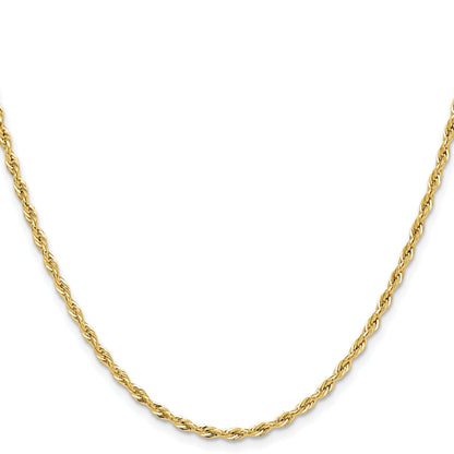 24 Inch 10K Yellow Gold 2.5mm Semi-Solid Rope Chain Necklace