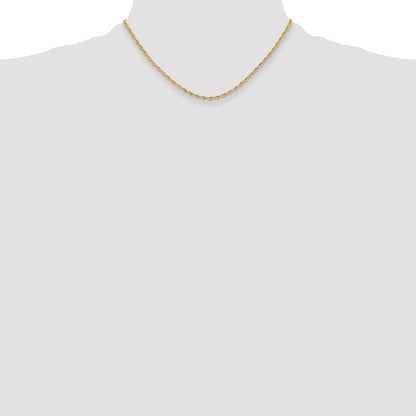 16 Inch 10K Yellow Gold 2.5mm Semi-Solid Rope Chain Necklace