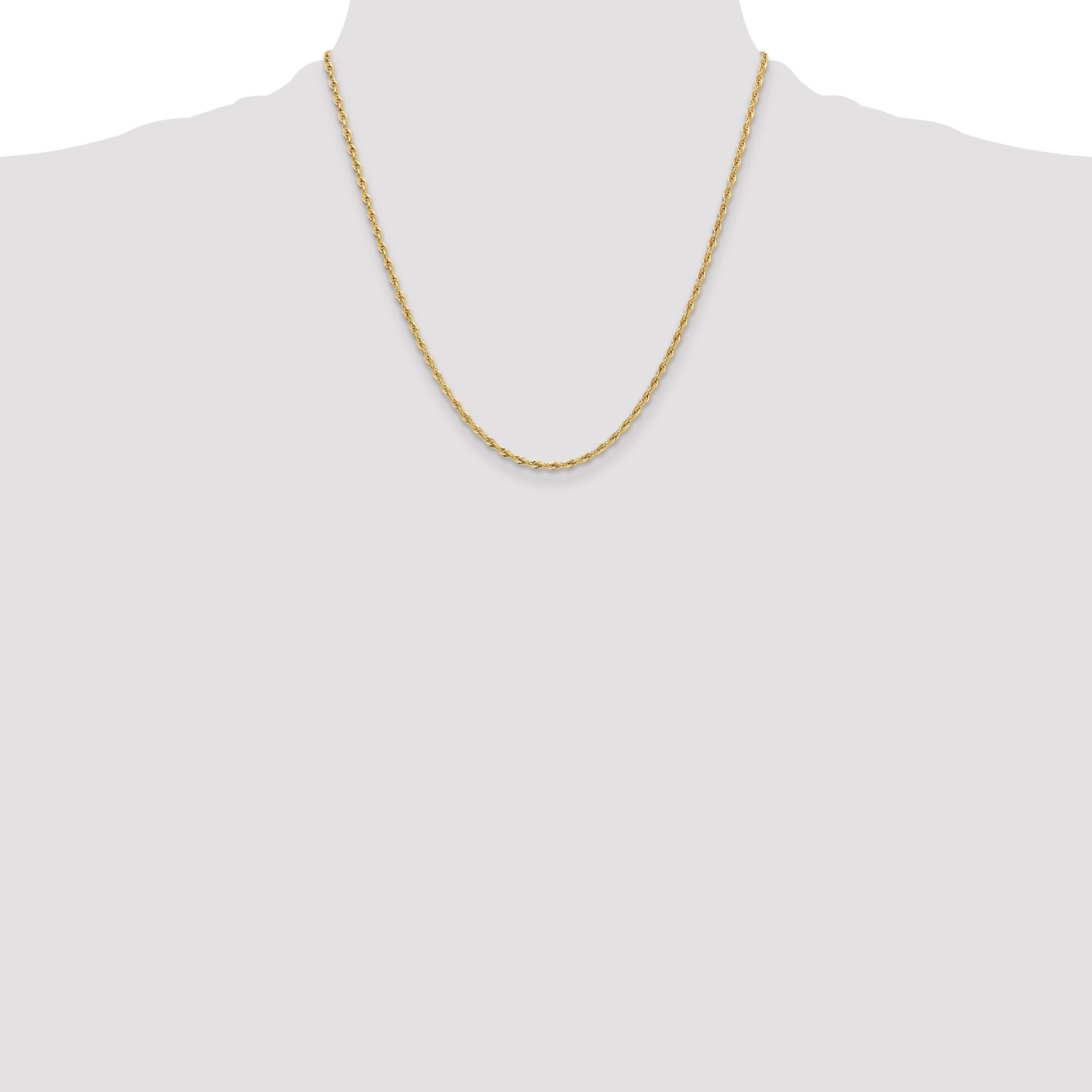 2 Inch 10K Yellow Gold 2.5mm Semi-Solid Rope Chain Necklace