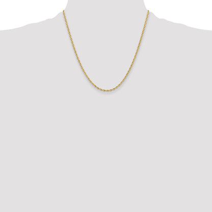 2 Inch 10K Yellow Gold 2.5mm Semi-Solid Rope Chain Necklace