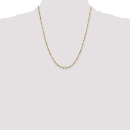 22 Inch 10K Yellow Gold 2.5mm Semi-Solid Rope Chain Necklace