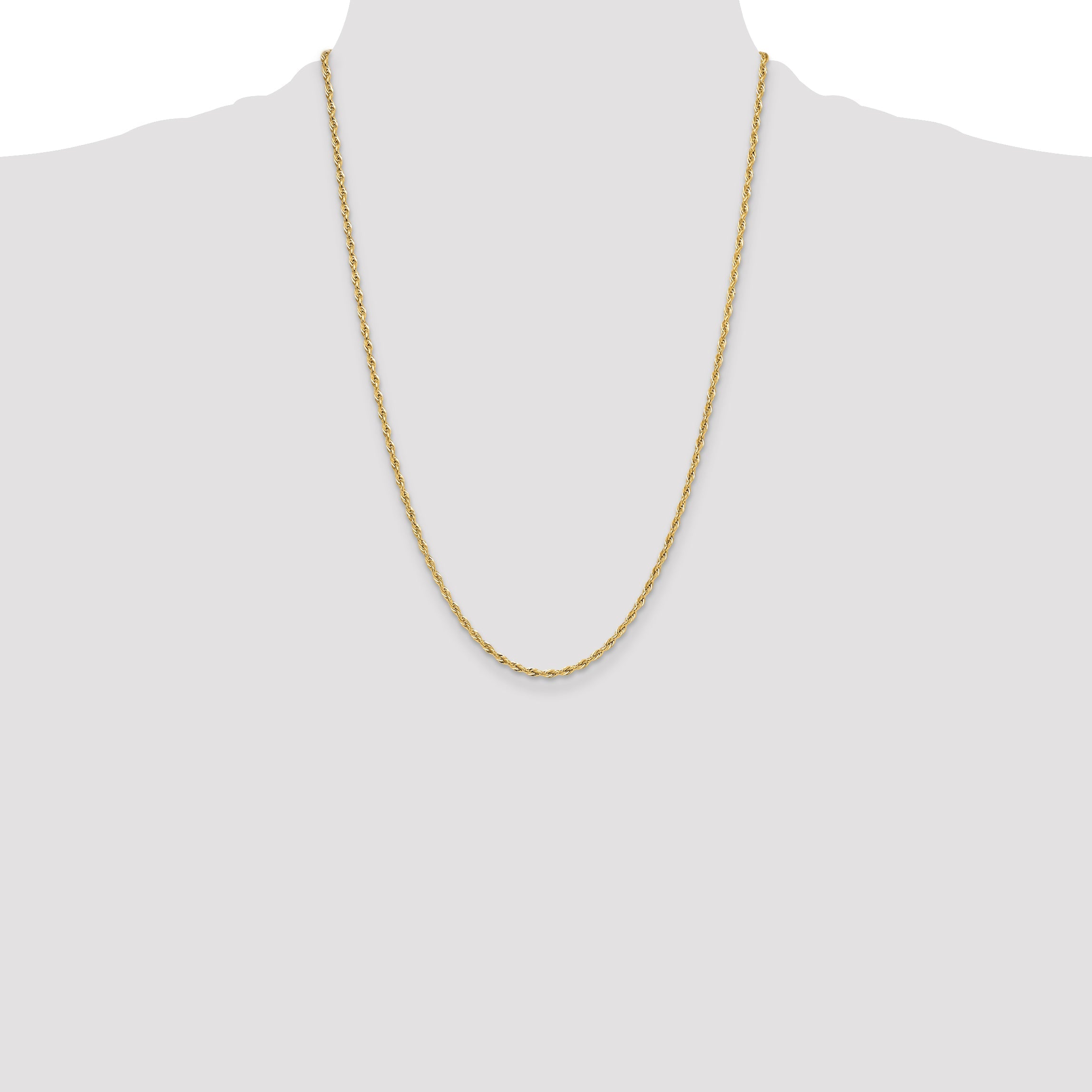 24 Inch 10K Yellow Gold 2.5mm Semi-Solid Rope Chain Necklace