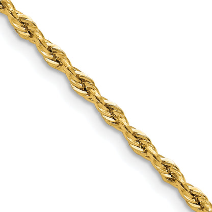 16 Inch 10K Yellow Gold 2.5mm Semi-Solid Rope Chain Necklace