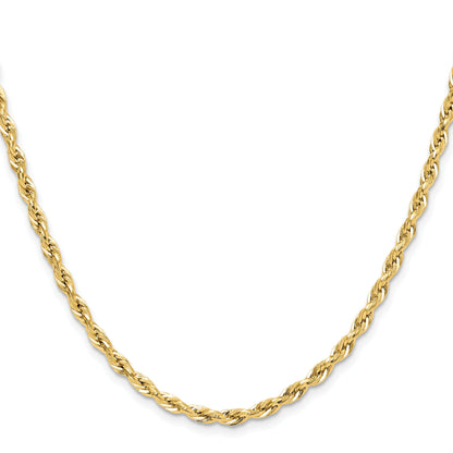 24 Inch 10K Yellow Gold 3.5mm Semi-Solid Rope Chain Necklace