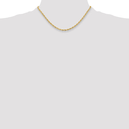 16 Inch 10K Yellow Gold 3.5mm Semi-Solid Rope Chain Necklace