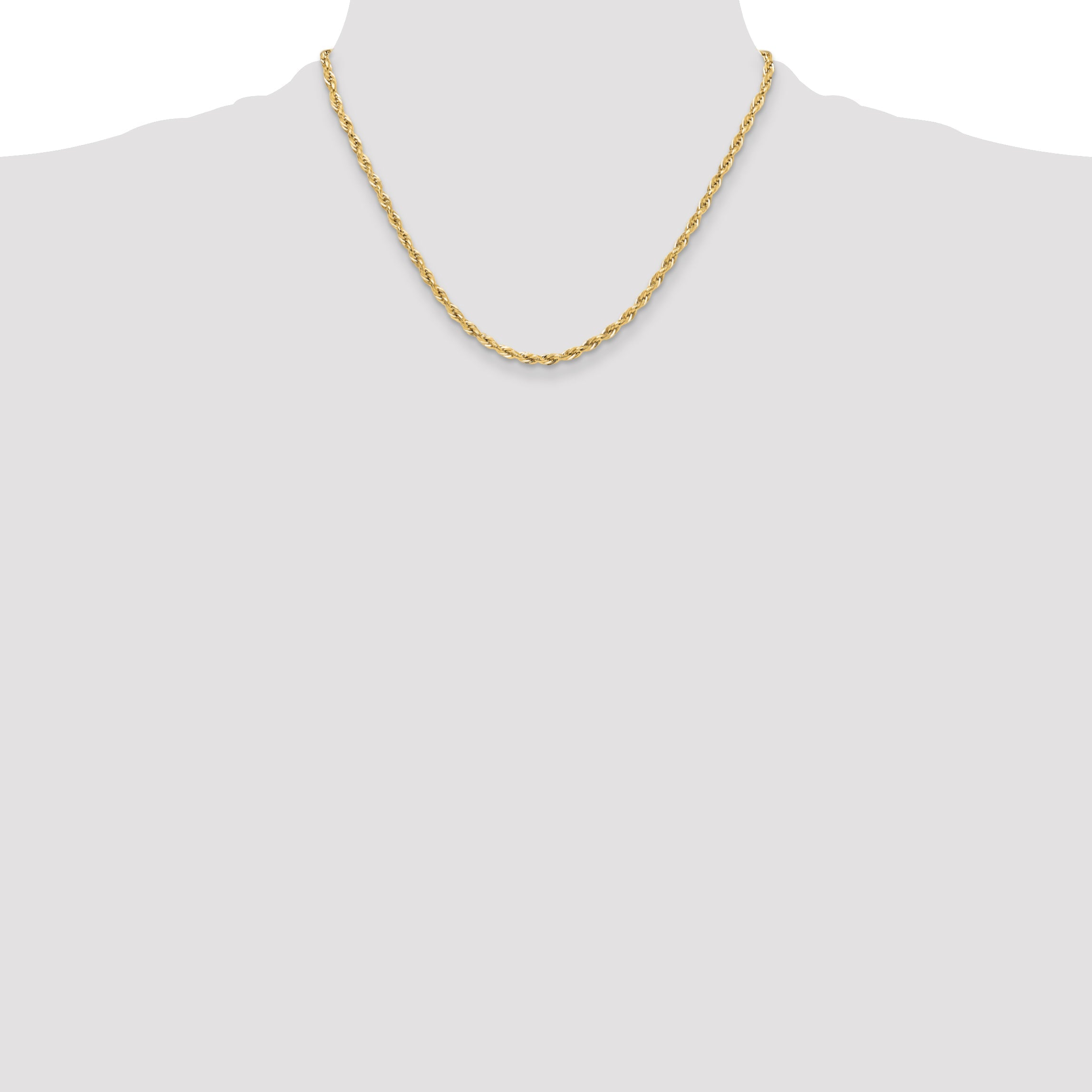 18 Inch 10K Yellow Gold 3.5mm Semi-Solid Rope Chain Necklace