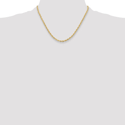 18 Inch 10K Yellow Gold 3.5mm Semi-Solid Rope Chain Necklace