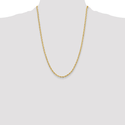 24 Inch 10K Yellow Gold 3.5mm Semi-Solid Rope Chain Necklace