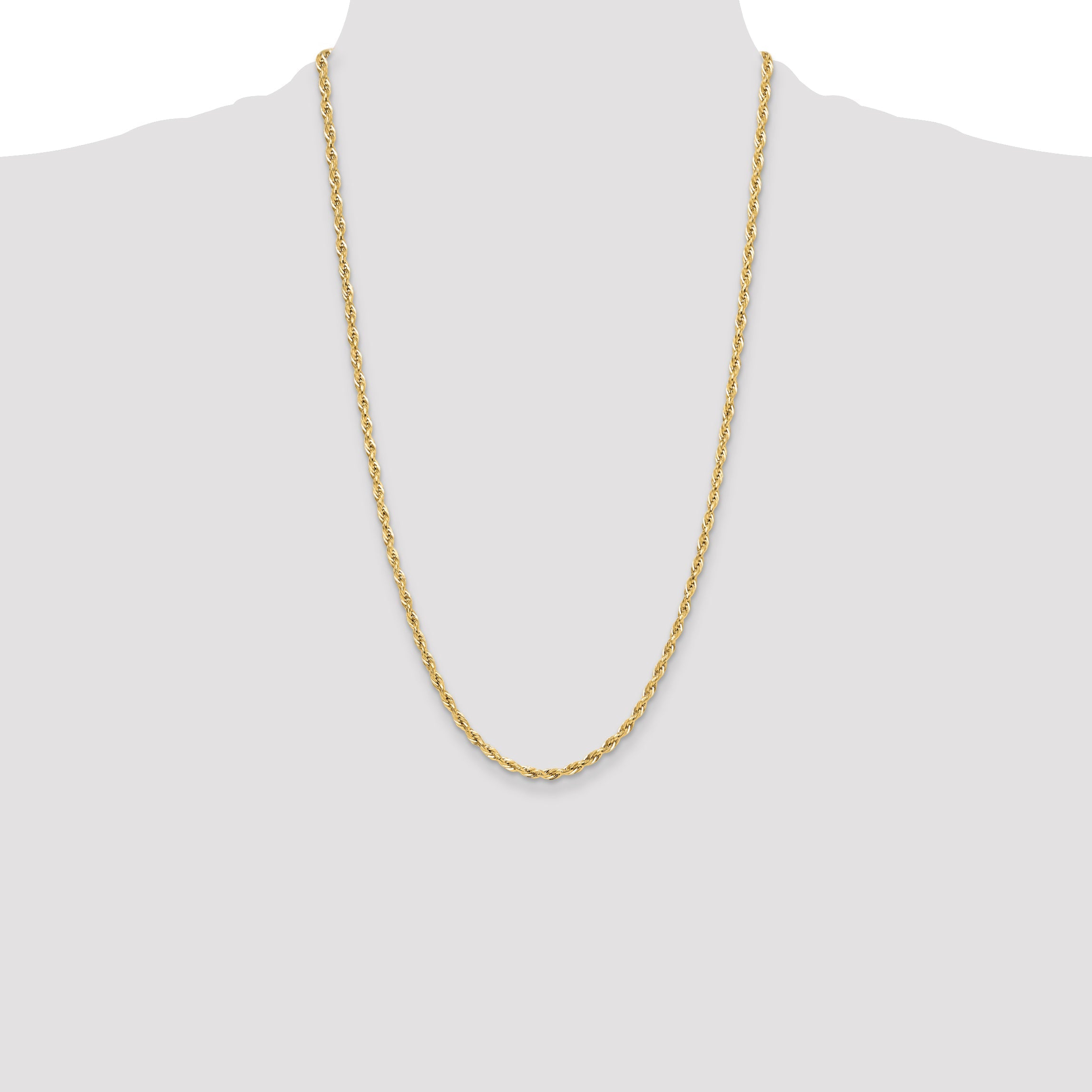 26 Inch 10K Yellow Gold 3.5mm Semi-Solid Rope Chain Necklace