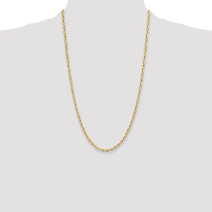 26 Inch 10K Yellow Gold 3.5mm Semi-Solid Rope Chain Necklace