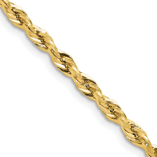 26 Inch 10K Yellow Gold 3.5mm Semi-Solid Rope Chain Necklace