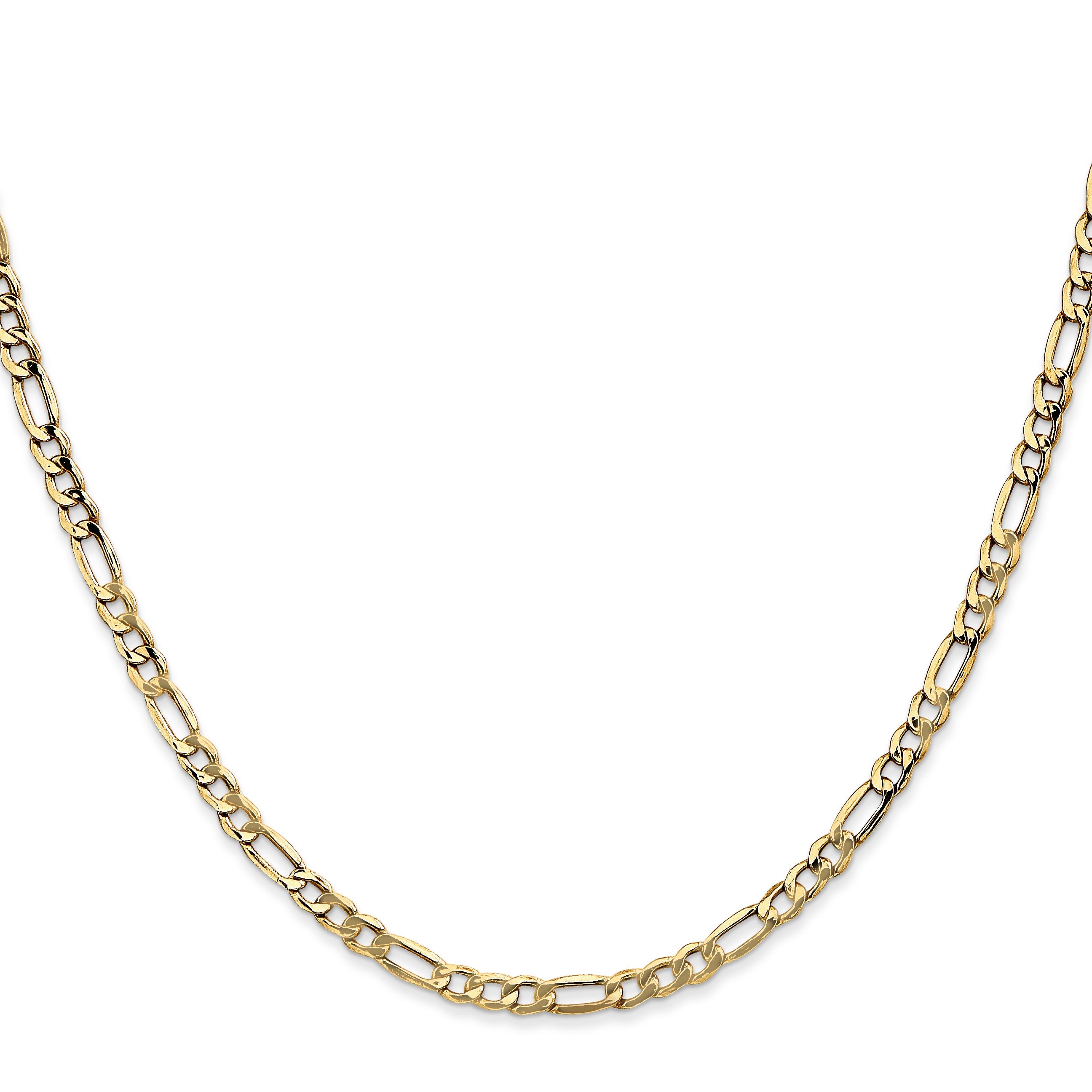 26 Inch 10K Yellow Gold 3.5mm Semi-Solid Figaro Chain Necklace