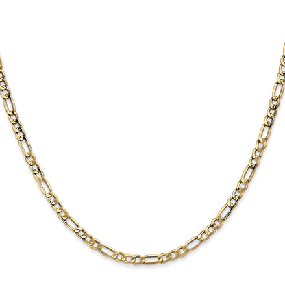 26 Inch 10K Yellow Gold 3.5mm Semi-Solid Figaro Chain Necklace