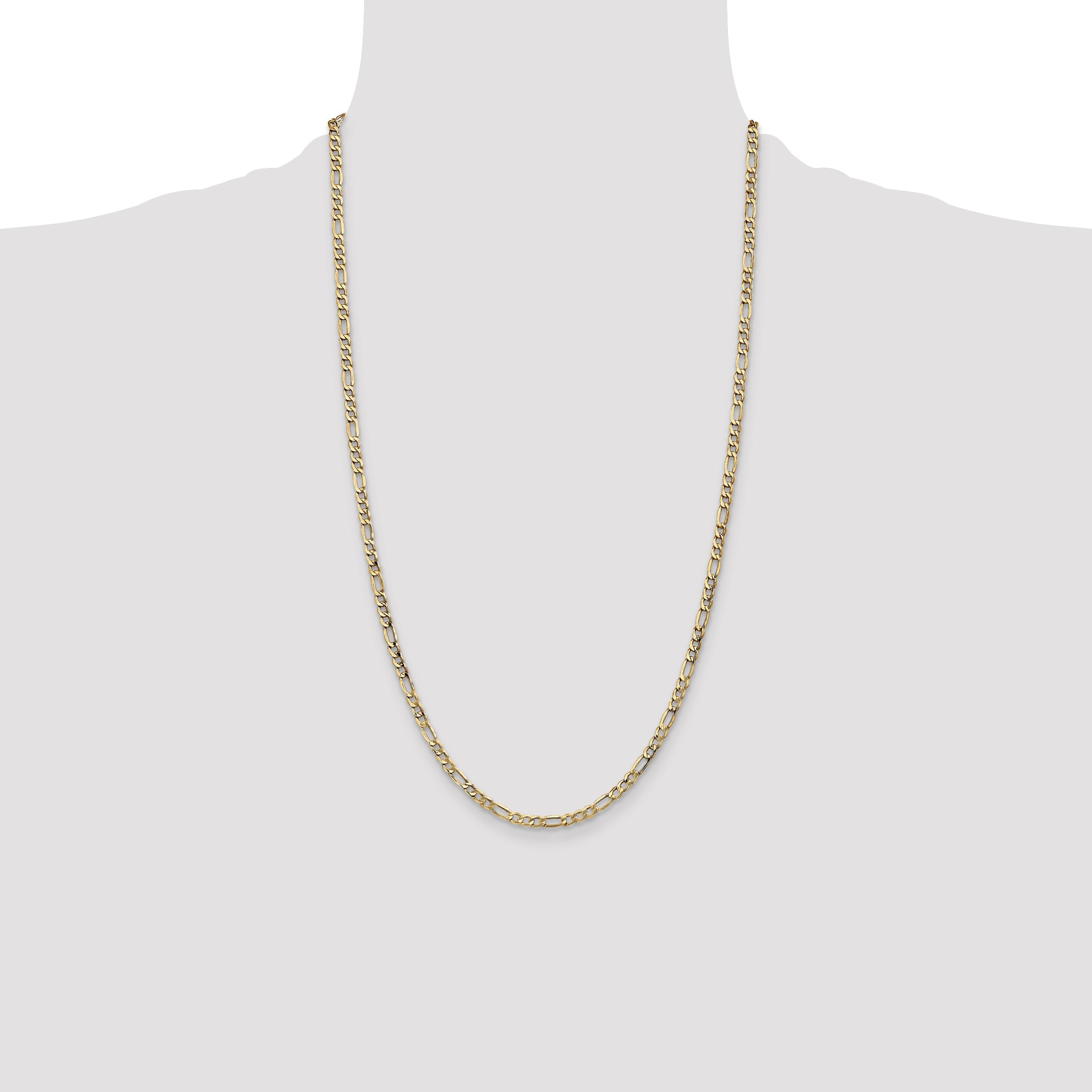 26 Inch 10K Yellow Gold 3.5mm Semi-Solid Figaro Chain Necklace