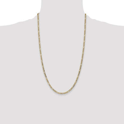 26 Inch 10K Yellow Gold 3.5mm Semi-Solid Figaro Chain Necklace