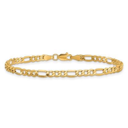 8 Inch 10k Yellow Gold 3.5mm Semi-Solid Figaro Chain Bracelet