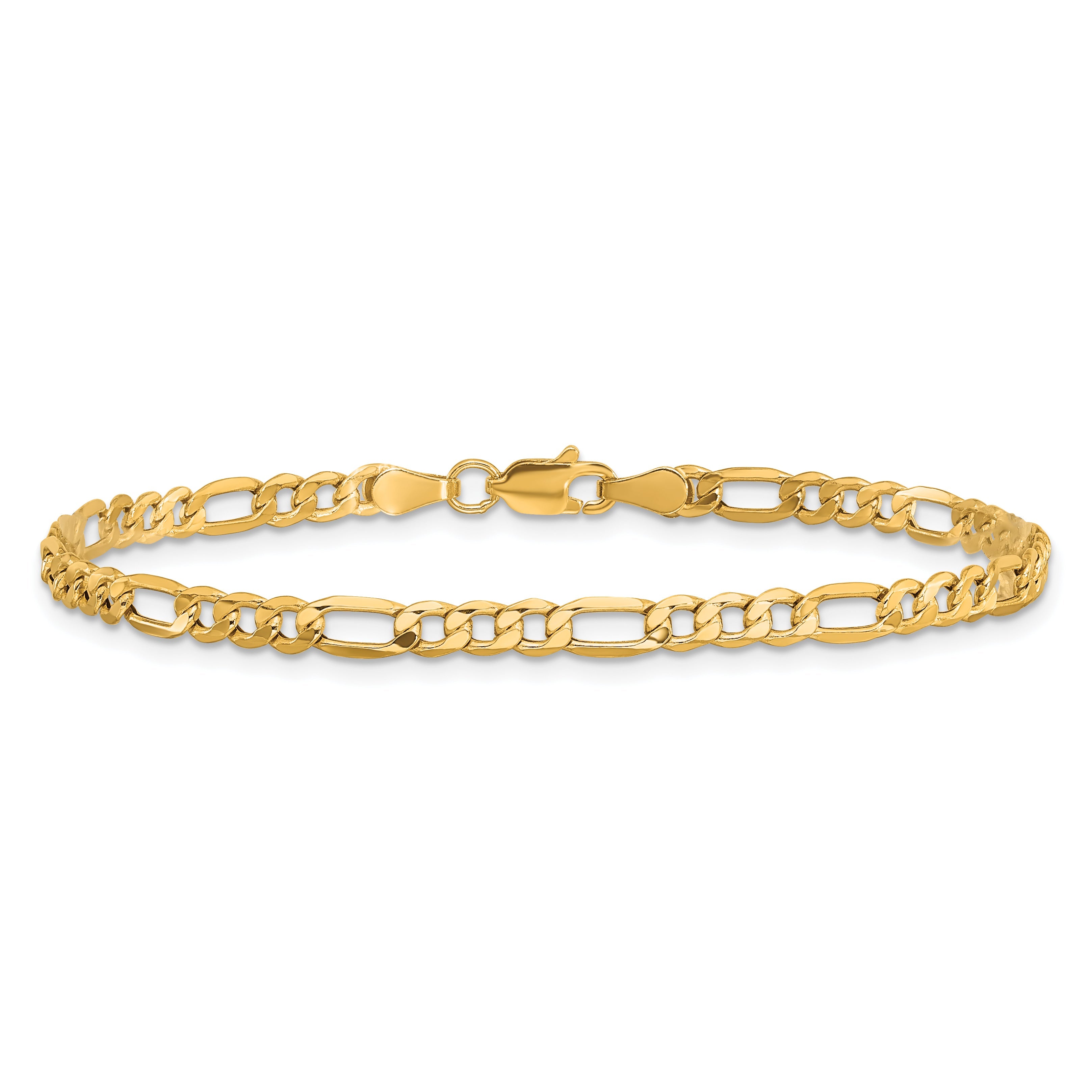 9 Inch 10K Yellow Gold 3.5mm Semi-Solid Figaro Chain Bracelet