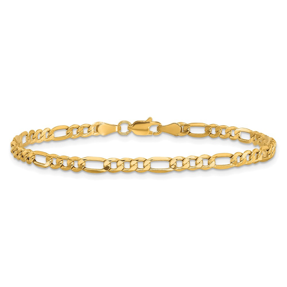 7 Inch 10k Yellow Gold 3.5mm Semi-Solid Figaro Chain Bracelet
