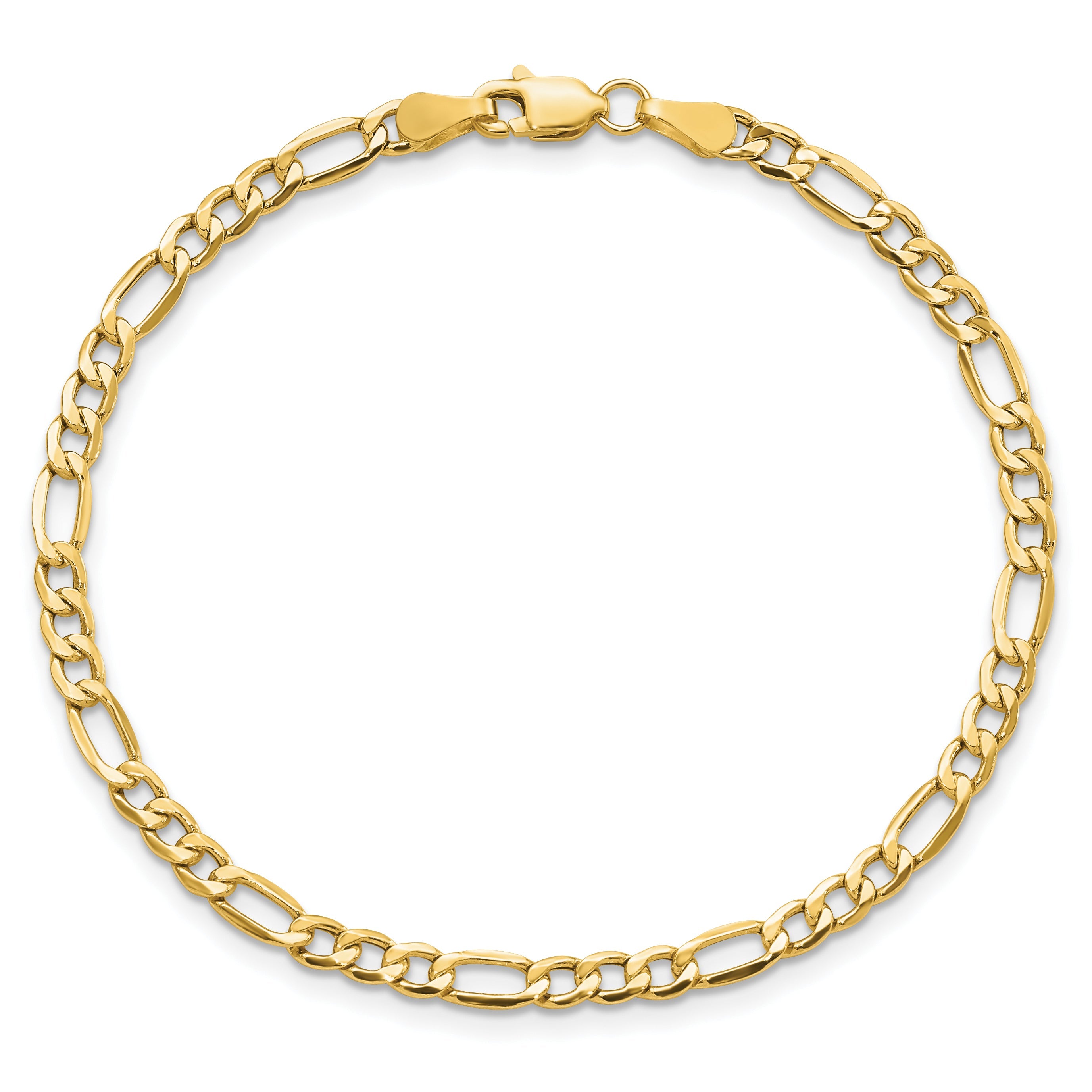 9 Inch 10K Yellow Gold 3.5mm Semi-Solid Figaro Chain Bracelet