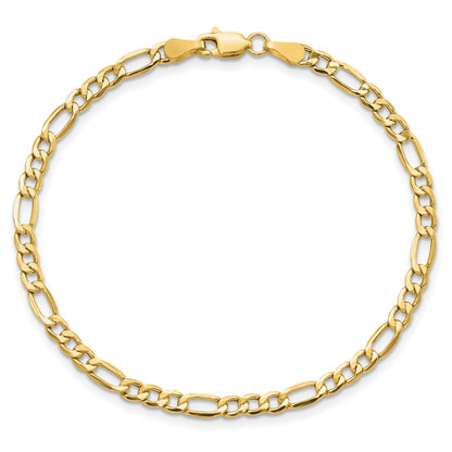 9 Inch 10K Yellow Gold 3.5mm Semi-Solid Figaro Chain Bracelet