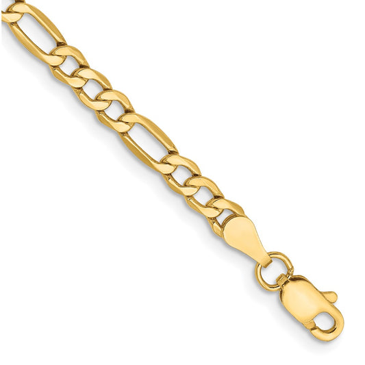 7 Inch 10k Yellow Gold 3.5mm Semi-Solid Figaro Chain Bracelet