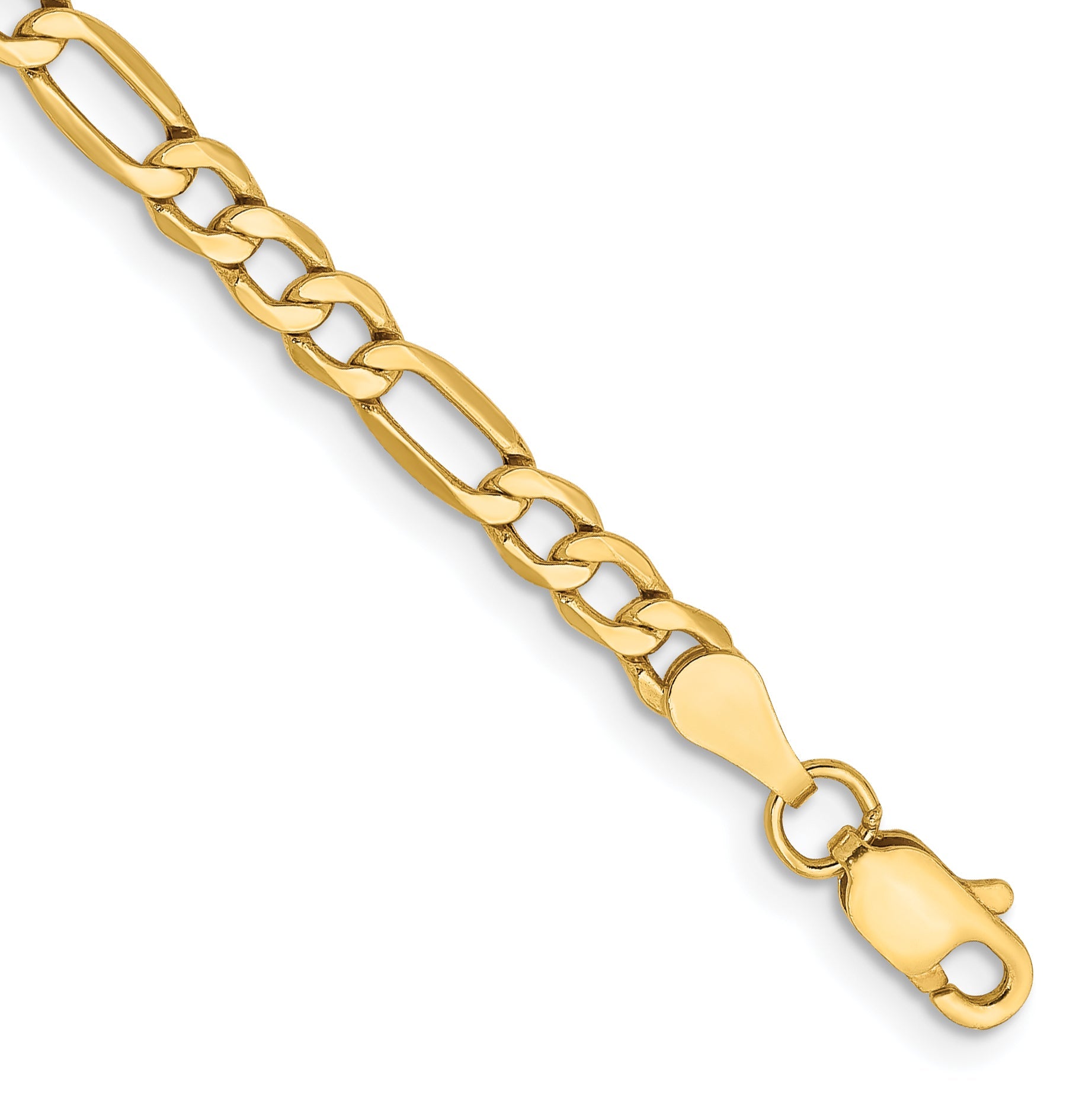 9 Inch 10K Yellow Gold 3.5mm Semi-Solid Figaro Chain Bracelet