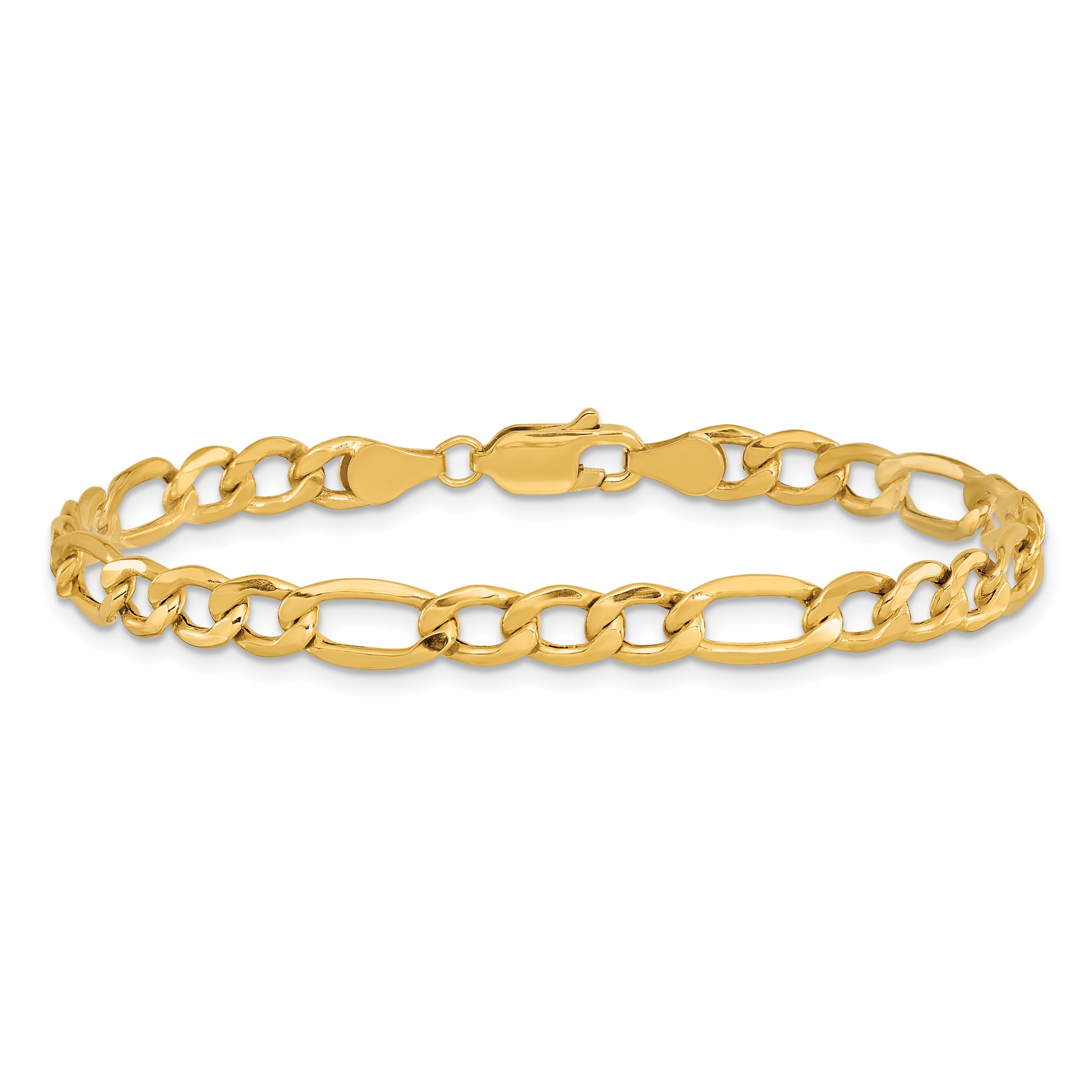 9 Inch 10K Yellow Gold 5.35mm Semi-Solid Figaro Chain Bracelet