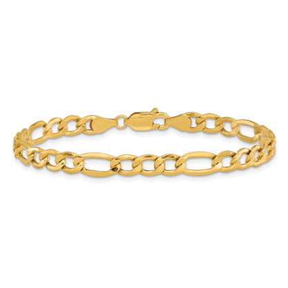 9 Inch 10K Yellow Gold 5.35mm Semi-Solid Figaro Chain Bracelet