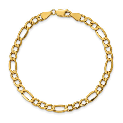 7 Inch 10k Yellow Gold 5.35mm Semi-Solid Figaro Chain Bracelet
