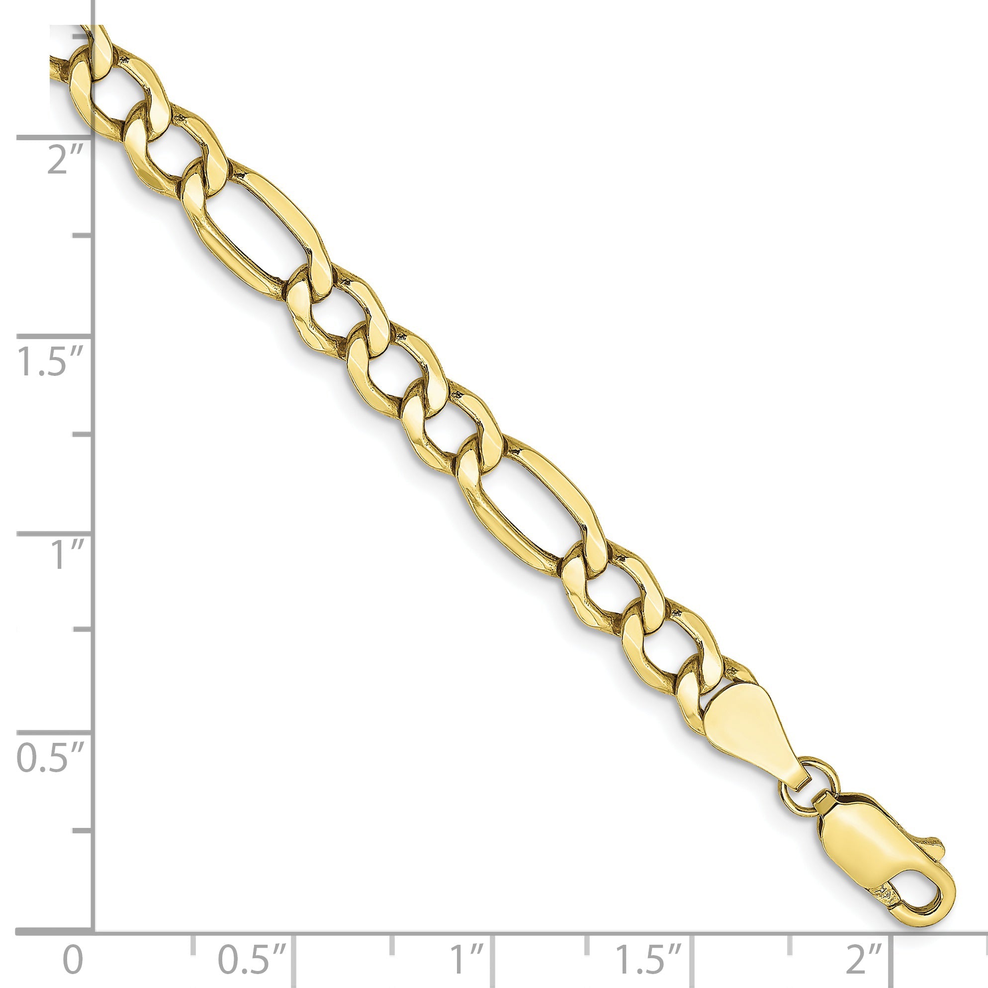 9 Inch 10K Yellow Gold 5.35mm Semi-Solid Figaro Chain Bracelet