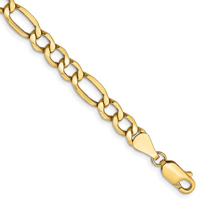 7 Inch 10k Yellow Gold 5.35mm Semi-Solid Figaro Chain Bracelet