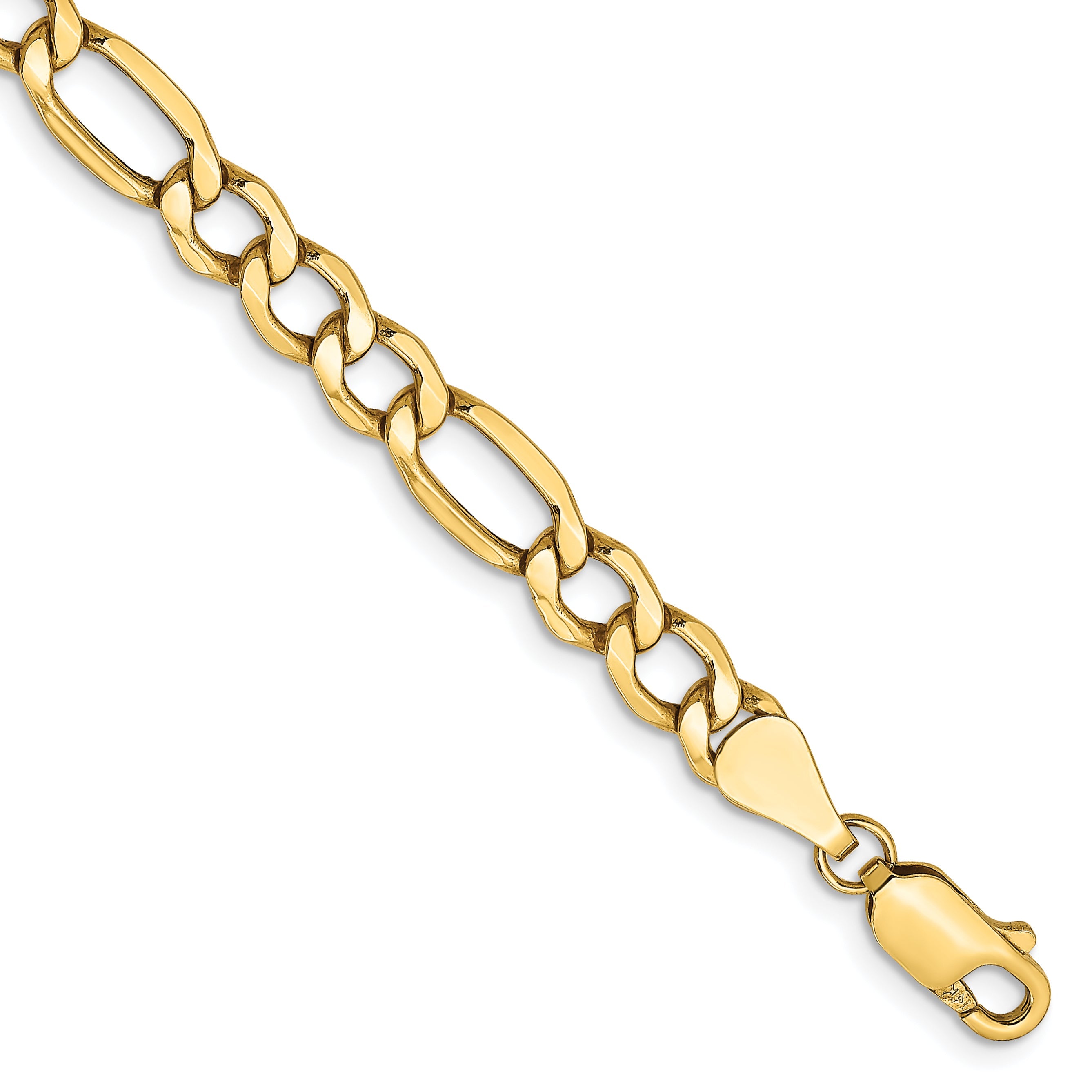 9 Inch 10K Yellow Gold 5.35mm Semi-Solid Figaro Chain Bracelet