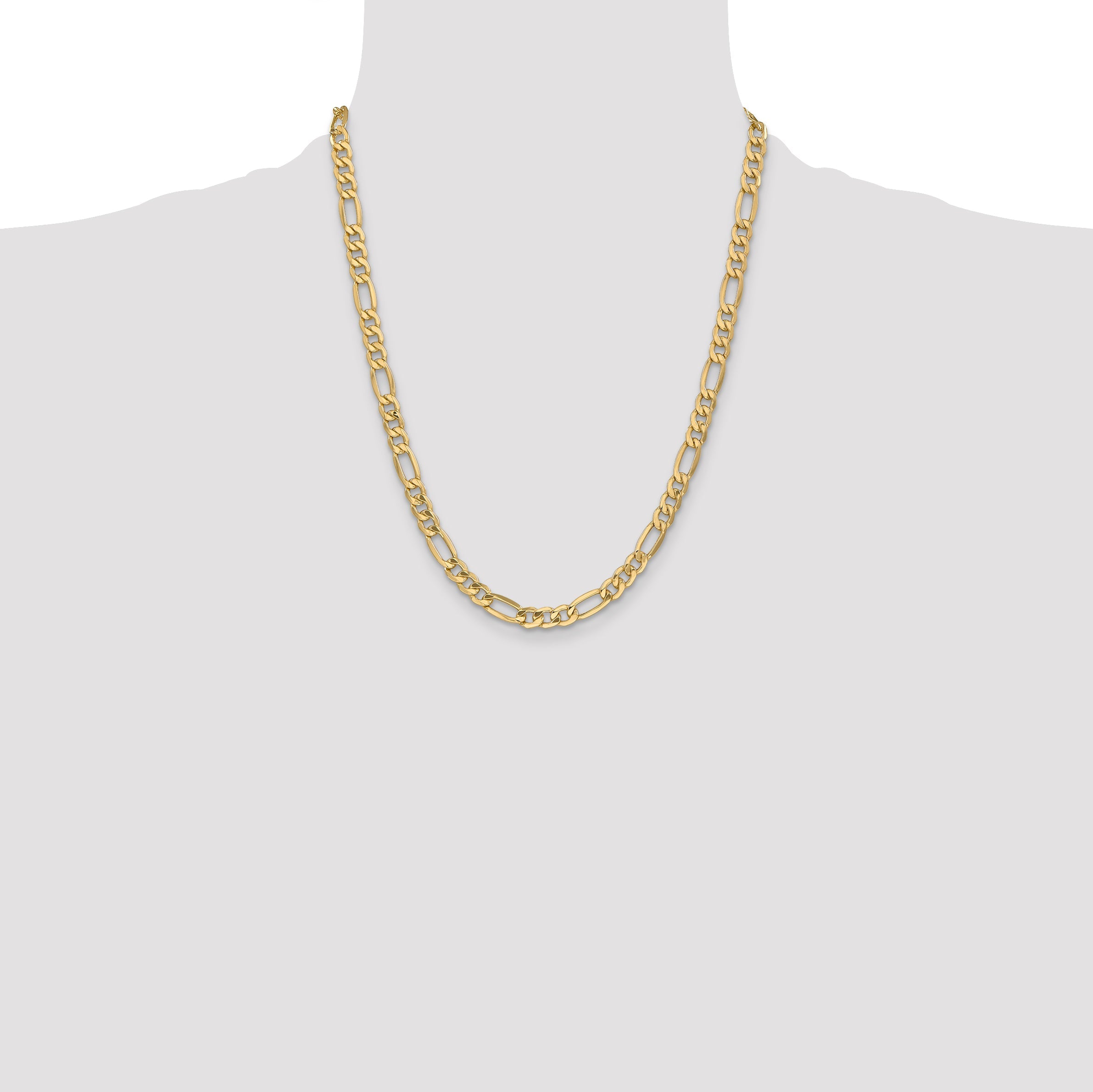 22 Inch 10k Yellow Gold 6.25mm Semi-Solid Figaro Chain Necklace