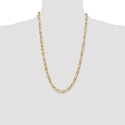 26 Inch 10k Yellow Gold 6.25mm Semi-Solid Figaro Chain Necklace