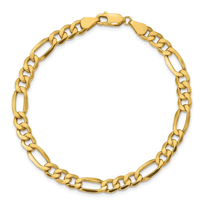 9 Inch 10K Yellow Gold 6.25mm Semi-Solid Figaro Chain Bracelet